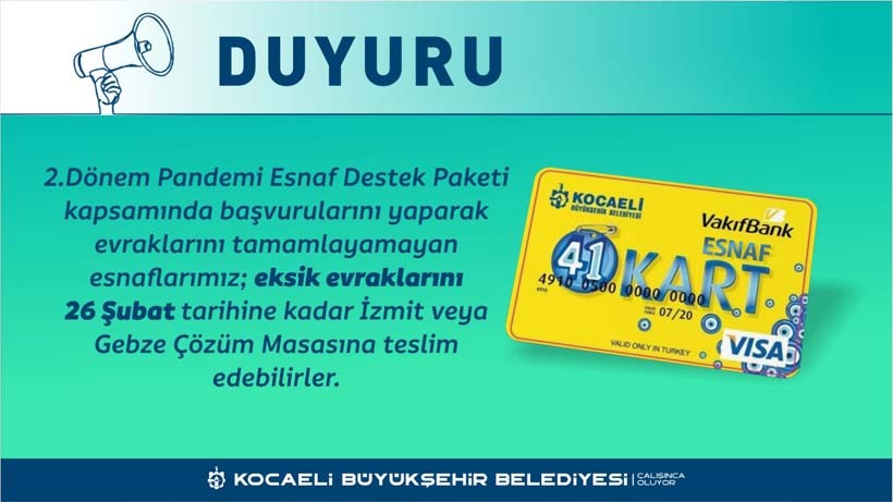 Esnaf Destek Paketi’nde süre uzatıldı Eksik evraklar 26 Şubat’a kadar tamamlanabilecek