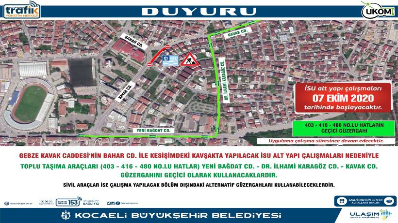 Gebze’de geçici güzergah uygulaması